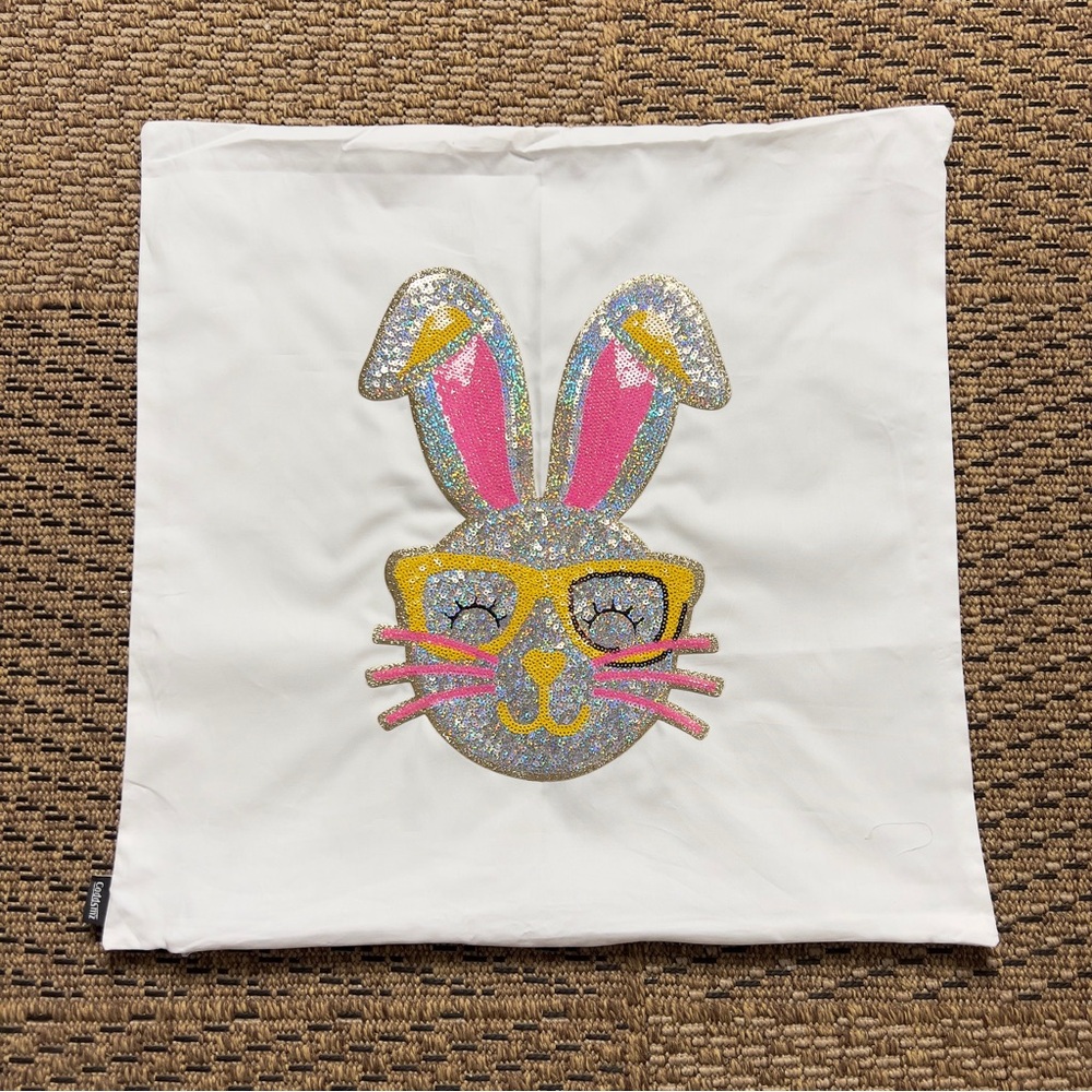 Handmade Easter Bunny Pillow Cover 18x18 | Spring Throw Pillow Cover